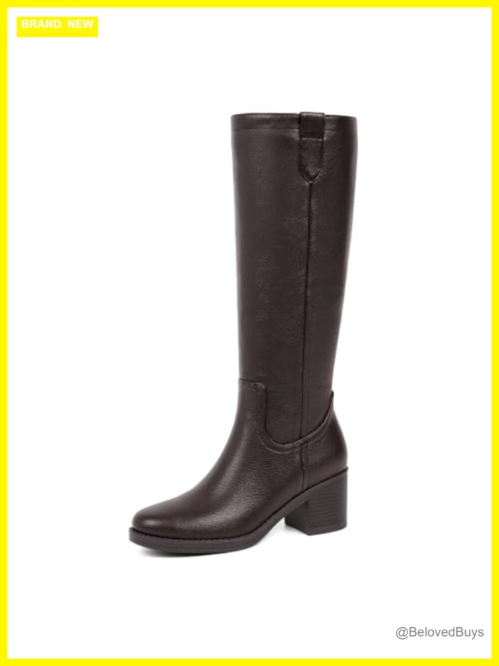Easyfox knee high boots women chunky low heel round toe tall long faux leather